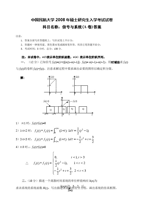 中国民航大学硕士研究生入学考试_08硕士信号与系统A卷