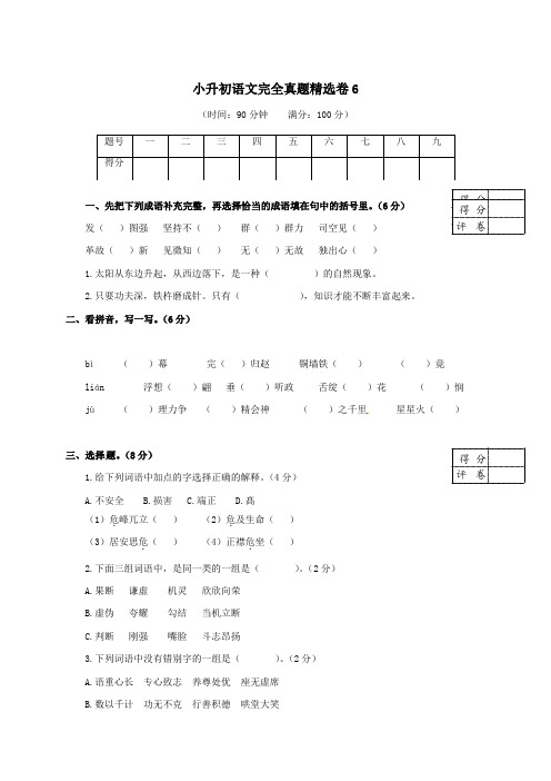 六年级下册语文试题-小升初模拟卷  通用版(含答案)(3)