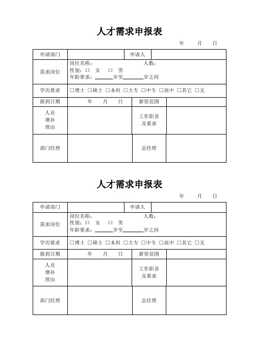 人才需求申报表