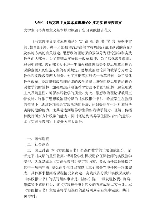 大学生《马克思主义基本原理概论》实习实践报告范文