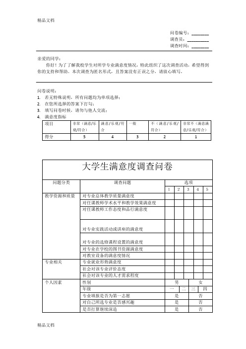 最新大学生专业满意度调查问卷(1)