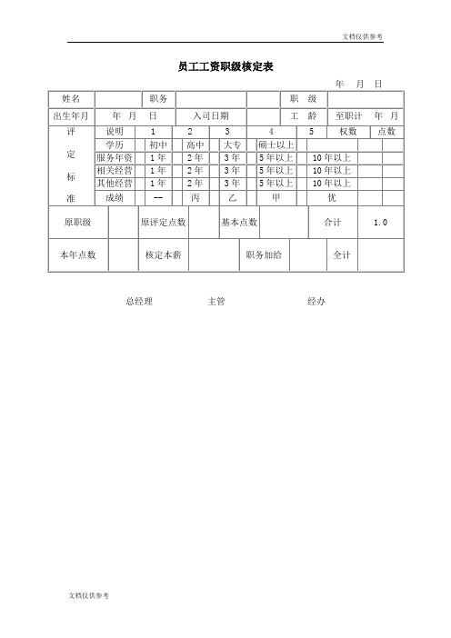 员工工资职级核定表