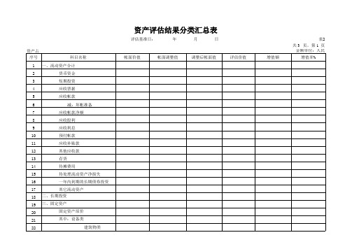 资金清查评估明细表-评估结果分类汇总表