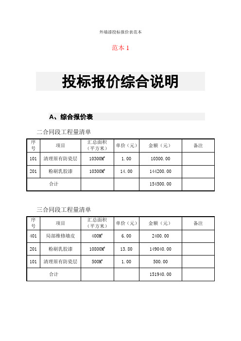 外墙漆投标报价表范本