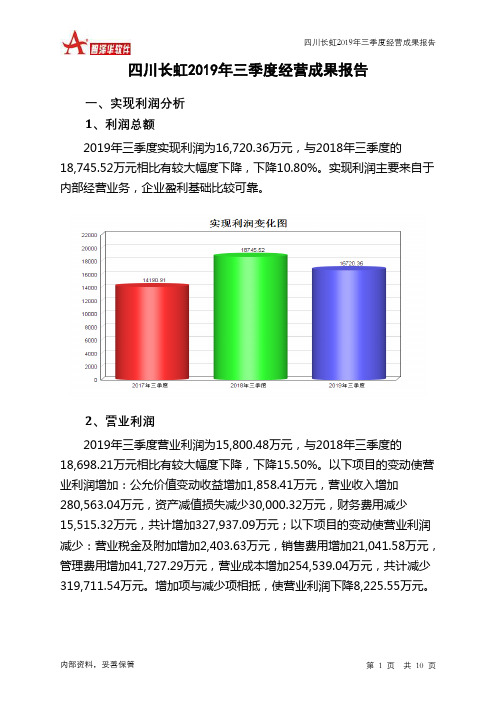 四川长虹2019年三季度经营成果报告