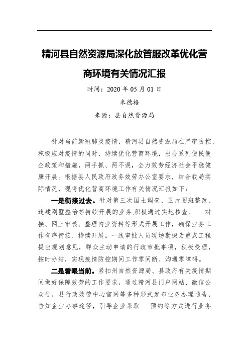 精河县自然资源局深化放管服改革优化营商环境有关情况汇报