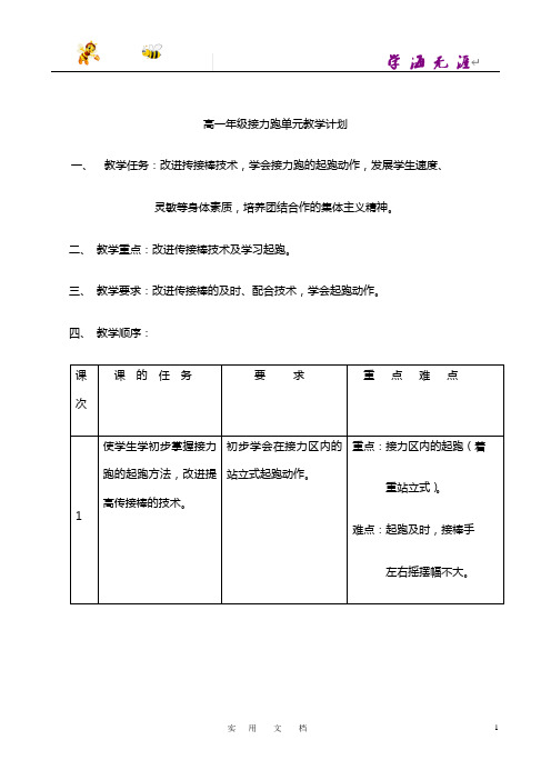 高中一年级体育 教案集(最新)：接力