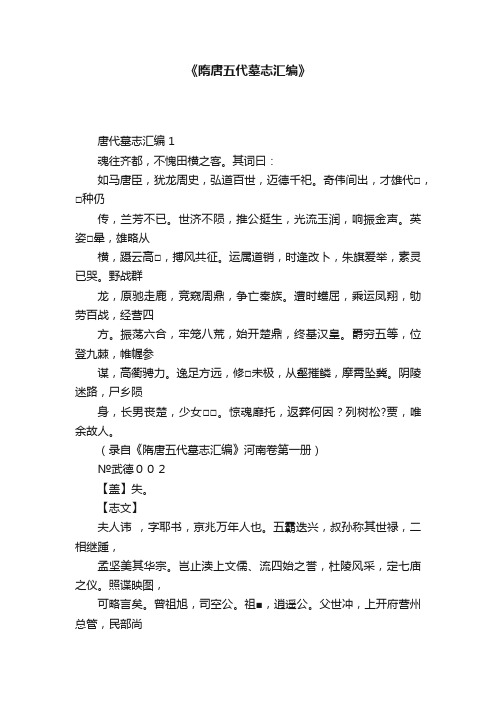 《隋唐五代墓志汇编》