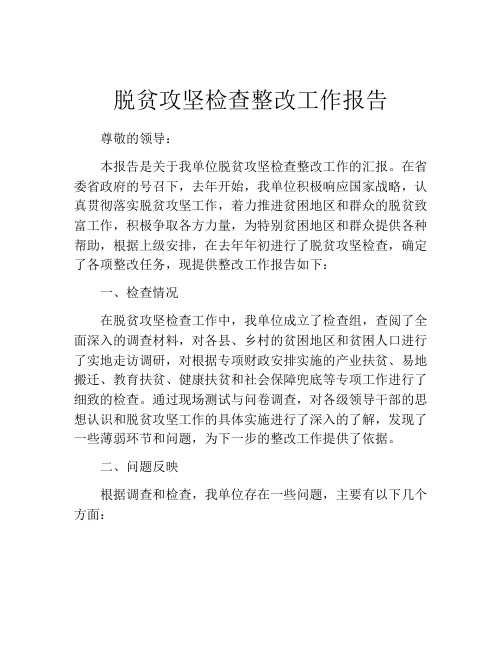 脱贫攻坚检查整改工作报告