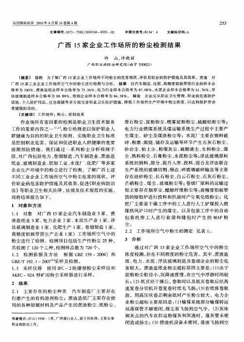 广西15家企业工作场所的粉尘检测结果