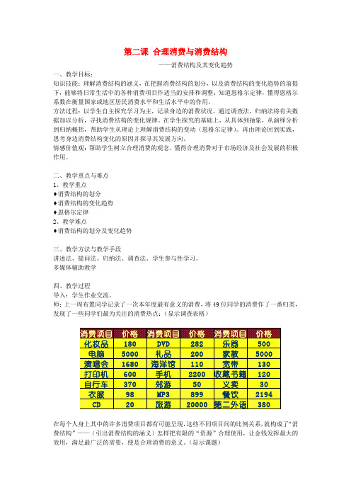 高一政治 2.2.1《合理消费与消费结构》教案1 沪教版