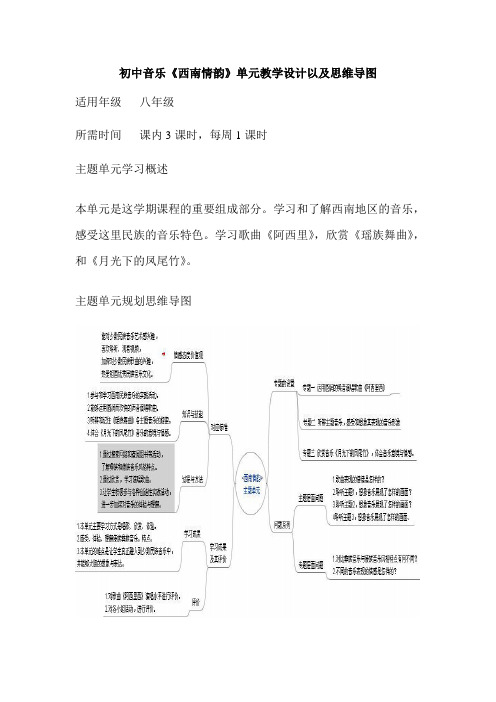 初中音乐《西南情韵》单元教学设计以及思维导图0