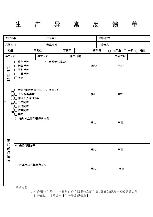 生产异常反馈单