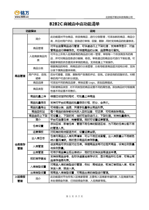 b b c商城店中店功能清单