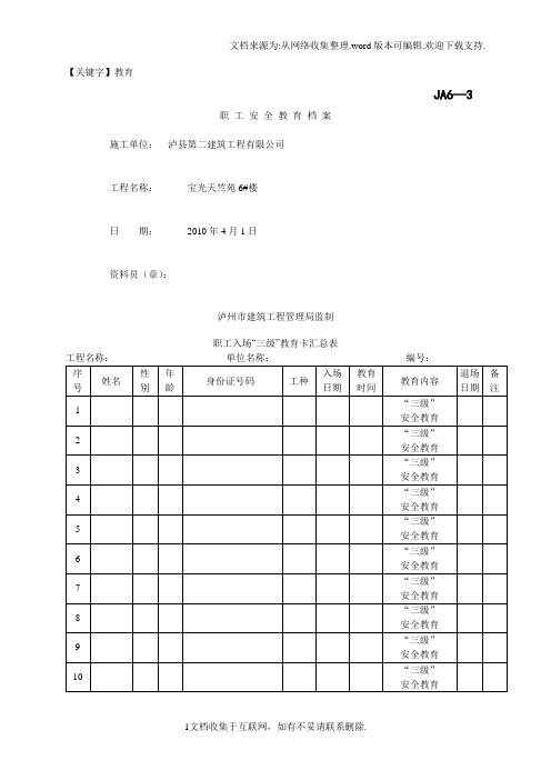 【教育】建筑03职工安全教育档案