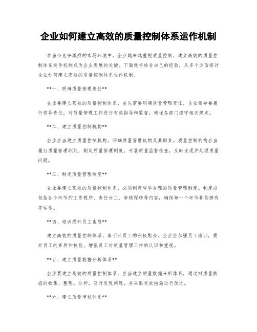 企业如何建立高效的质量控制体系运作机制