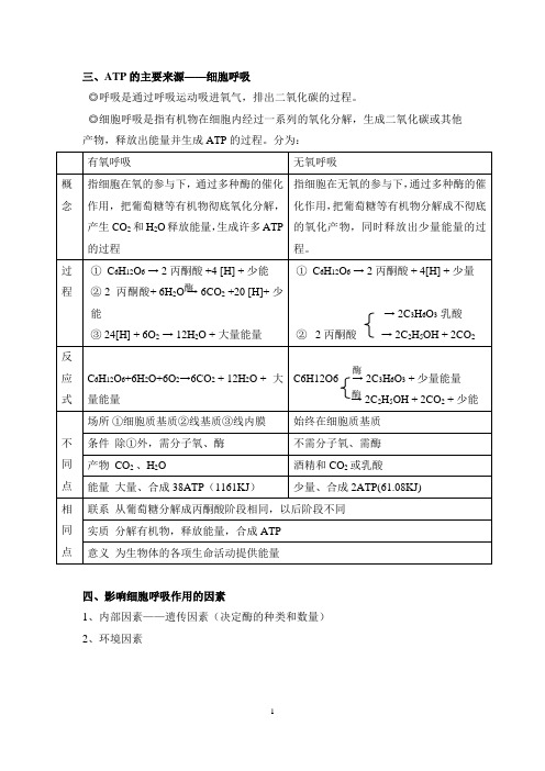 高中生物必修一第五章第3节细胞呼吸(知识点+练习)