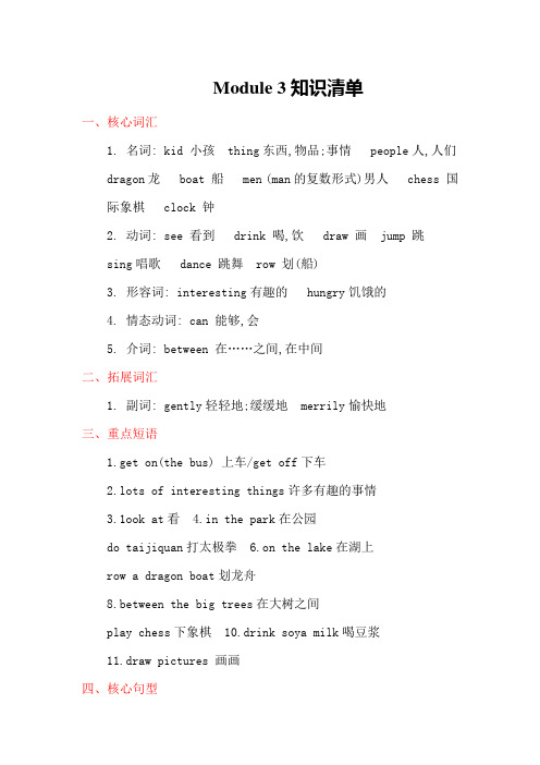 Module3(知识清单)英语四年级上册