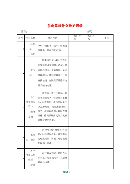 供电系统维护保养记录