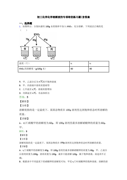 初三化学化学溶解度的专项培优练习题(含答案