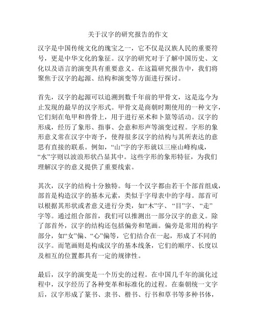 关于汉字的研究报告的作文