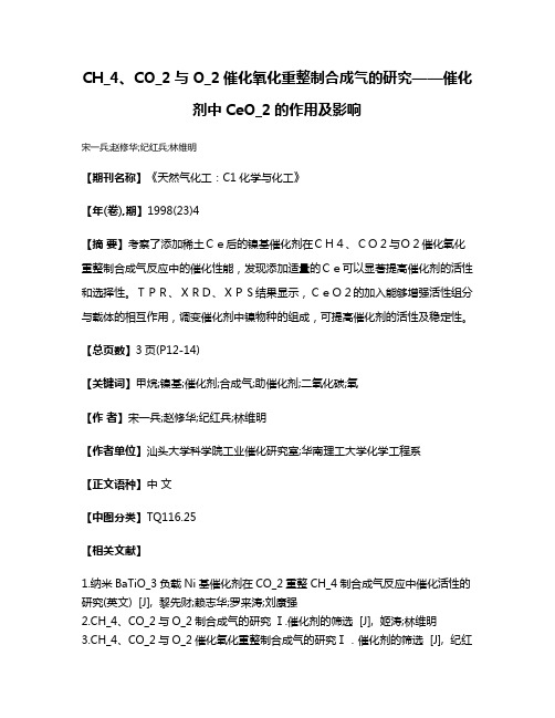 CH_4、CO_2与O_2催化氧化重整制合成气的研究——催化剂中CeO_2的作用及影响