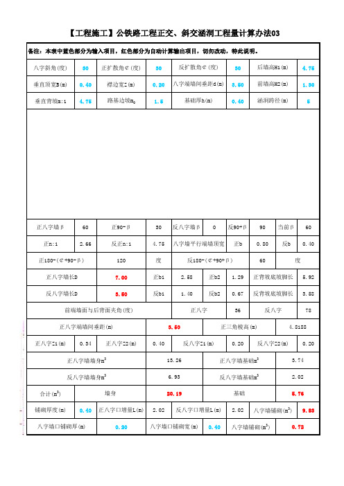 【工程施工】公铁路工程正交斜交涵洞八字墙工程量计算办法(正确计算)