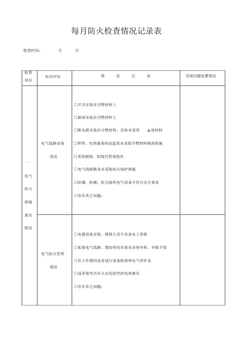 【消防】每月防火检查情况记录表