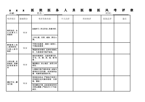 医院医务人员医德医风考评表