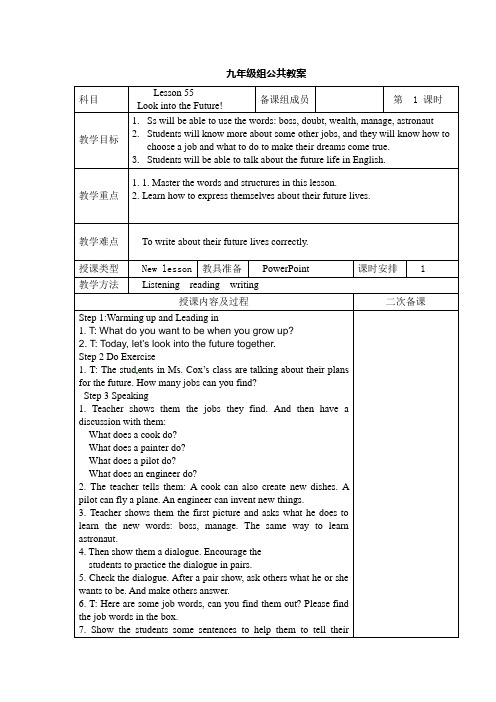 冀教版英语九年级全一册 Unit 10 Lesson 55 Look into the Future