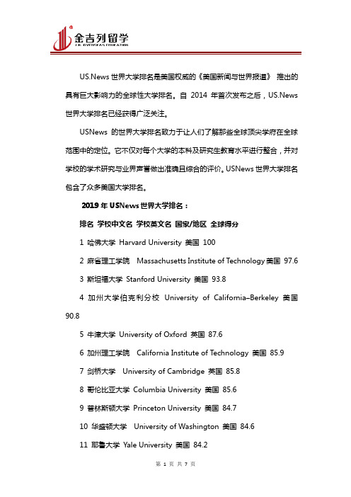 美国本科大学最新排名