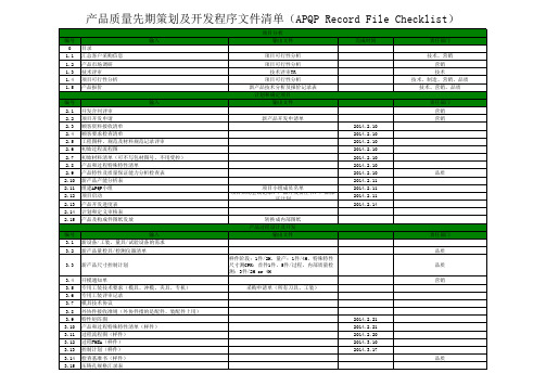 APQP文件检查清单