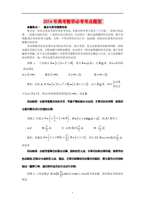 2014年高考数学高频考点 必考点题型