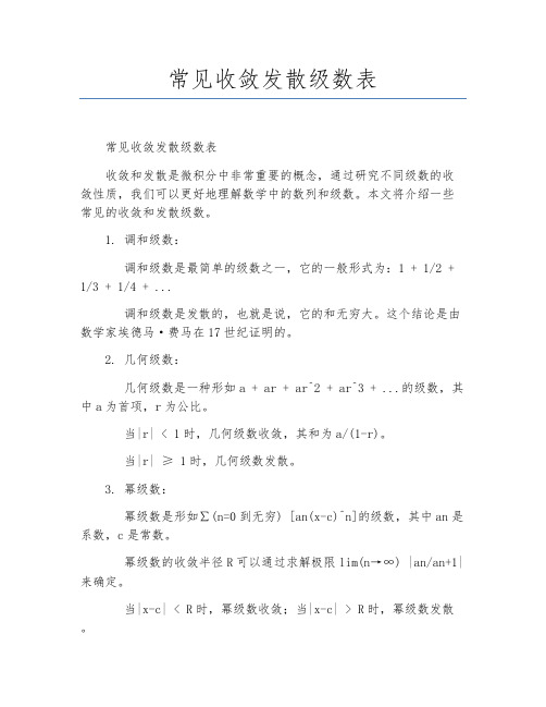 常见收敛发散级数表