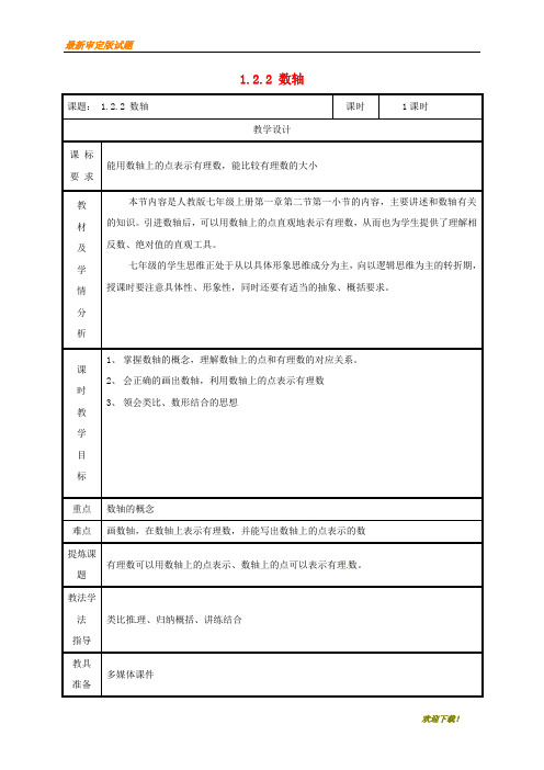 【名校复习专用】湖南省益阳市资阳区迎丰桥镇七年级数学上册 第一章 有理数 1.2 有理数 1.2.2 数轴教案 (