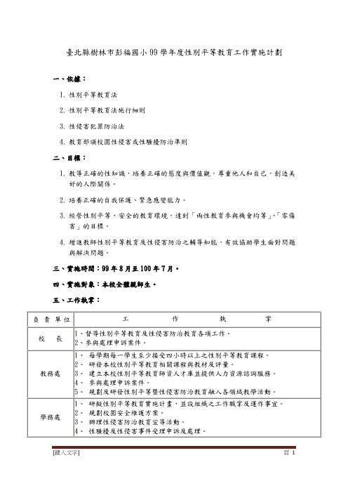 台北县树林市彭福国小99学年度性别平等教育工作实施计划.