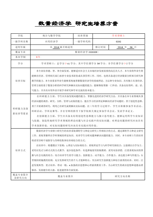 中南财经政法大学研究生培养方案-学术型硕士-数量经济学