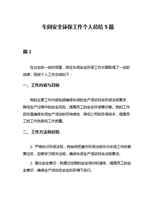 车间安全环保工作个人总结5篇