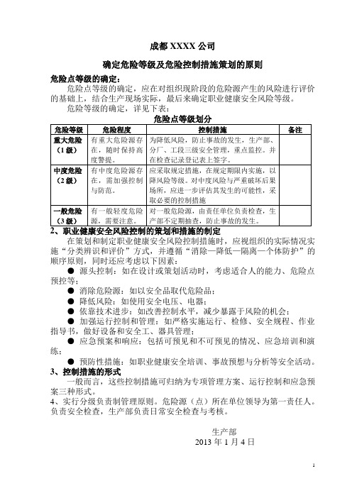 风险等级及控制措施原则