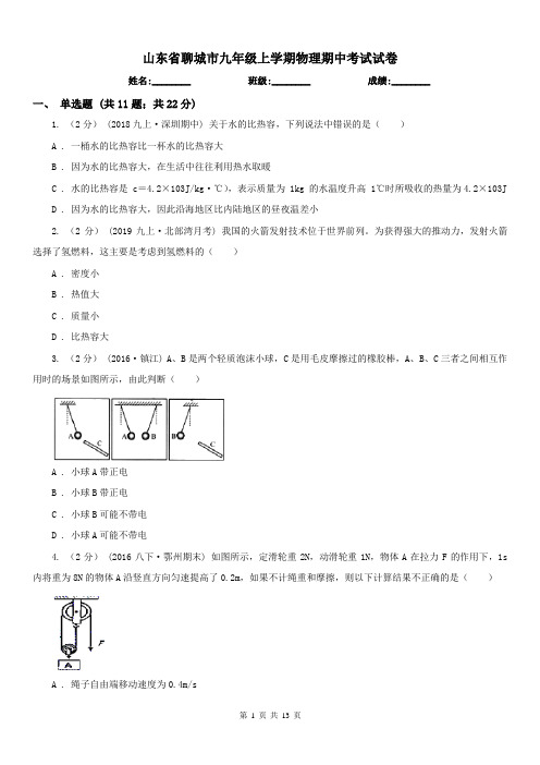 山东省聊城市九年级上学期物理期中考试试卷