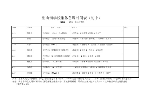 密山镇学校集体备课时间表2012——2013第二学期(初中)