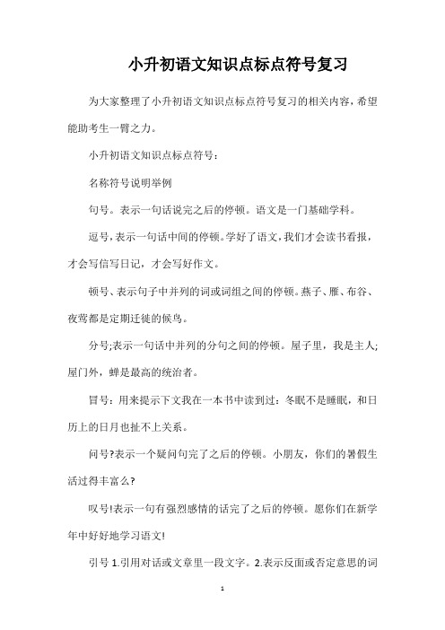 小升初语文知识点标点符号复习