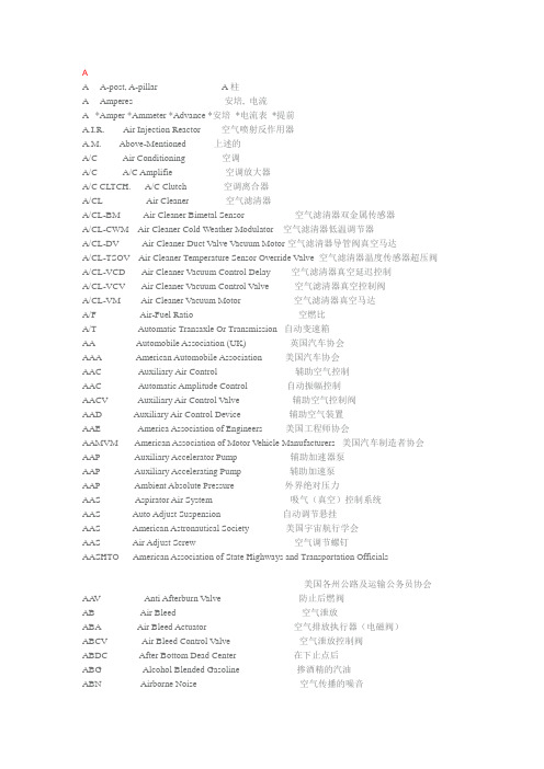 汽车常用英语缩略语