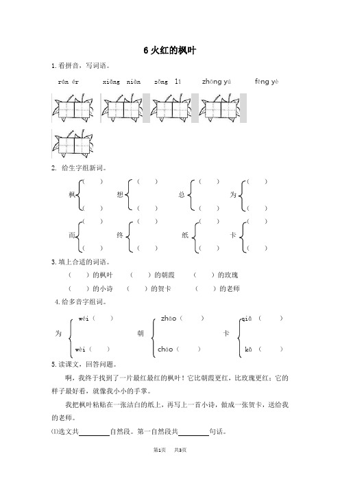 小学二年级语文火红的枫叶课时练习题及答案