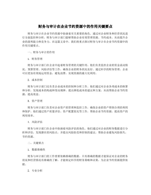 财务与审计在企业节约资源中的作用关键要点