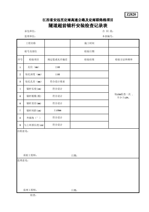 ZJ820隧道超前锚杆安装检查记录表