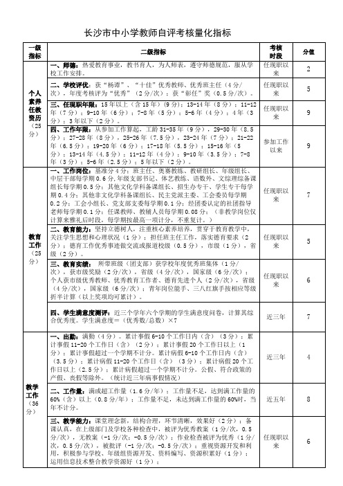 最新中小学教师自评考核量化指标