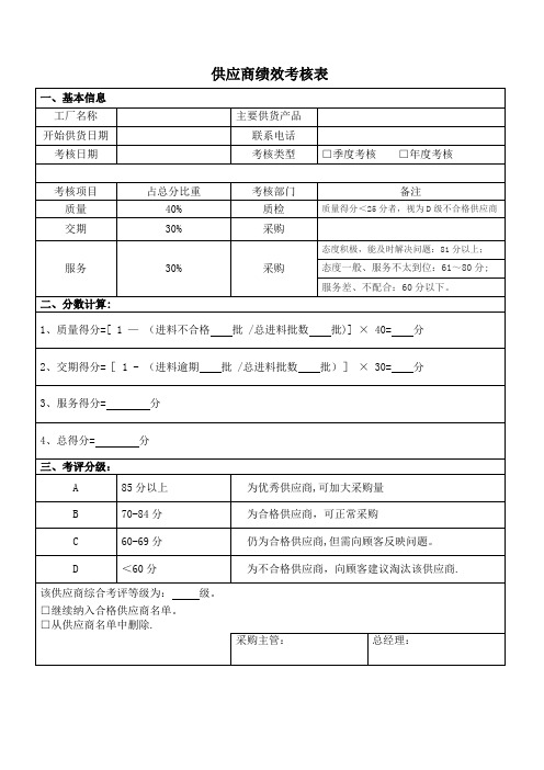 供应商绩效考核表