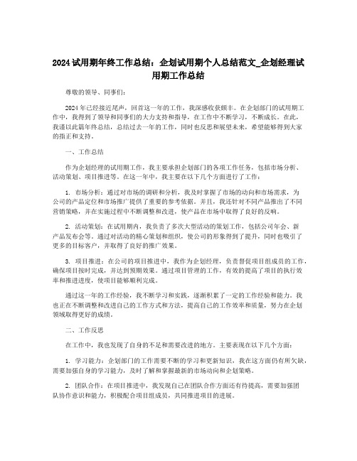 2024试用期年终工作总结：企划试用期个人总结范文_企划经理试用期工作总结