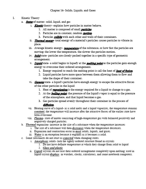 Chapter 16- Solids, Liquids, and Gases